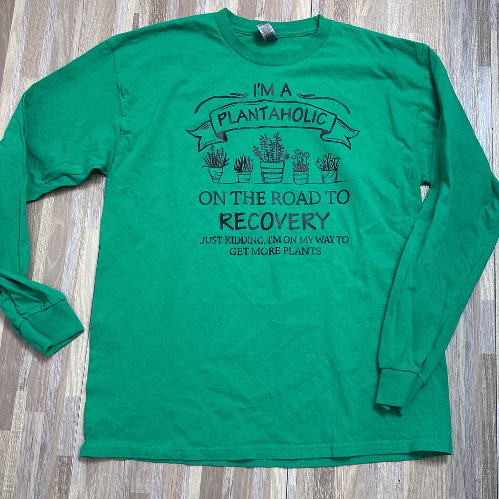 Green Long Sleeve Plantaholic 100% Cotton Shirt Size Large